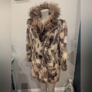 Vintage 1960s Patchwork Coyote Fur Coat Reversible Hippy Floral Pattern Sz M